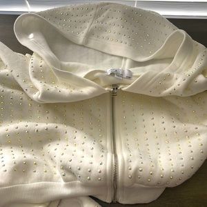 Hot and Delicious rhinestone hoodie and matching sweats.